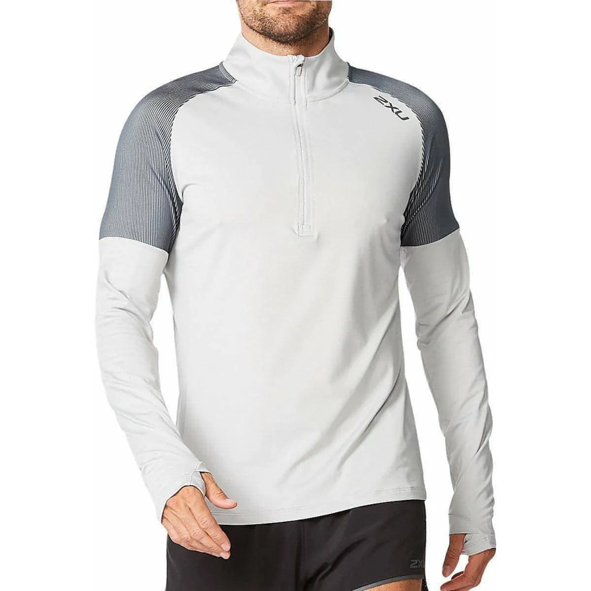 2XU Grey Half Zip Long Sleeve Men's Running Top - Light Speed