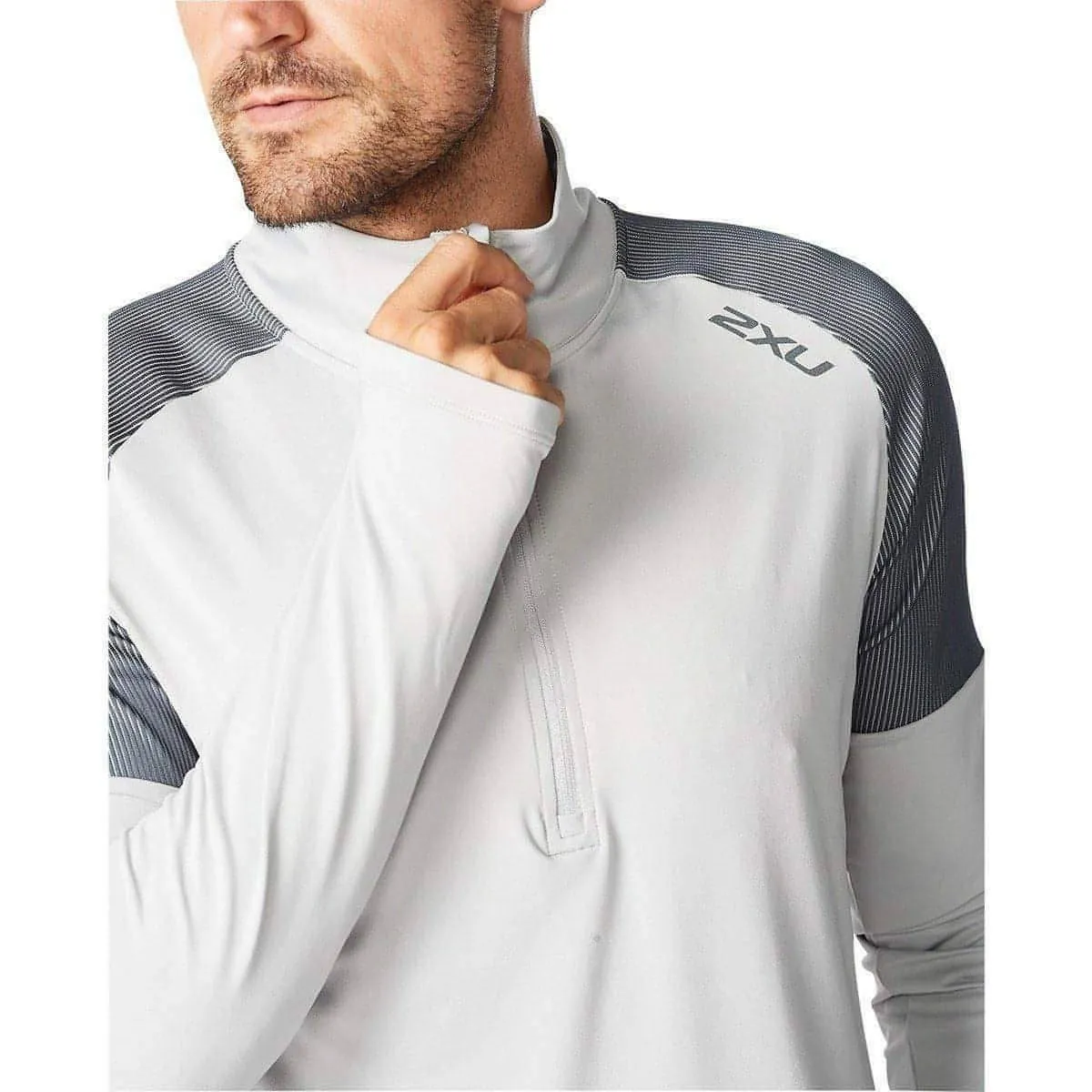 2XU Grey Half Zip Long Sleeve Men's Running Top - Light Speed