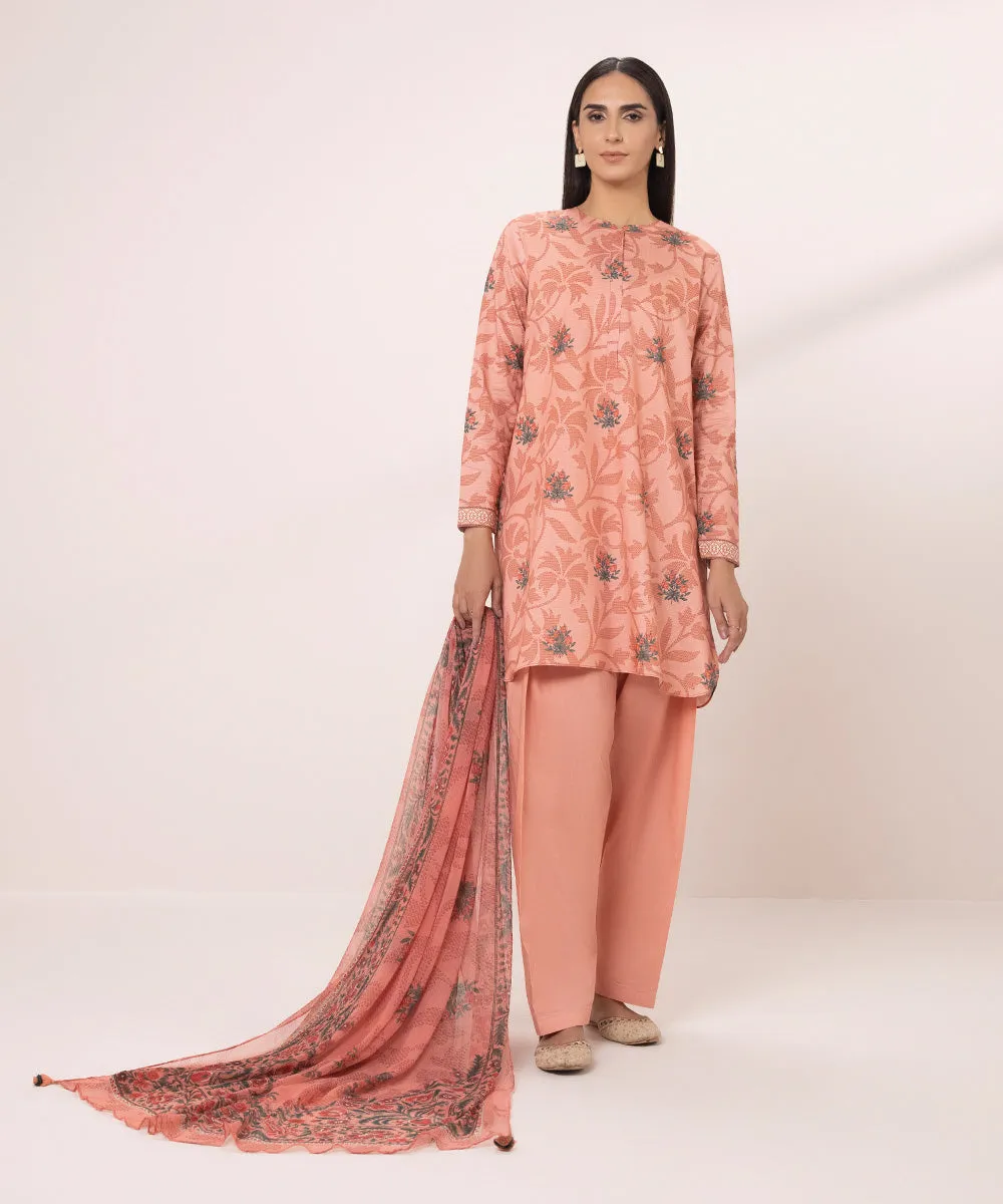 3 Piece Printed Zari Lawn Suit For Sale