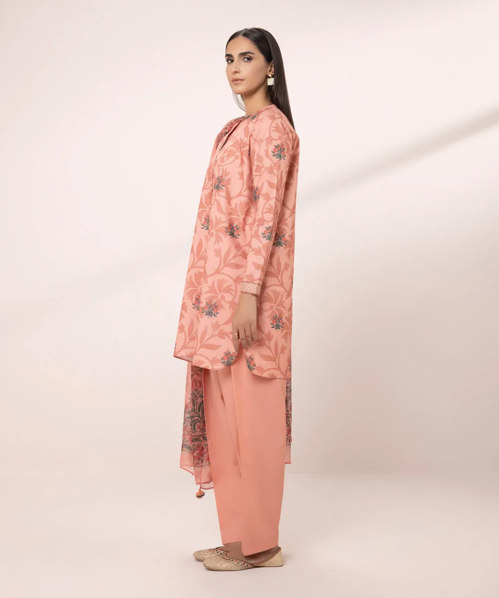 3 Piece Printed Zari Lawn Suit For Sale