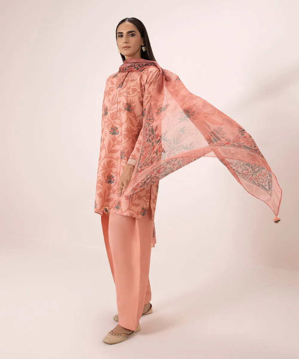 3 Piece Printed Zari Lawn Suit For Sale