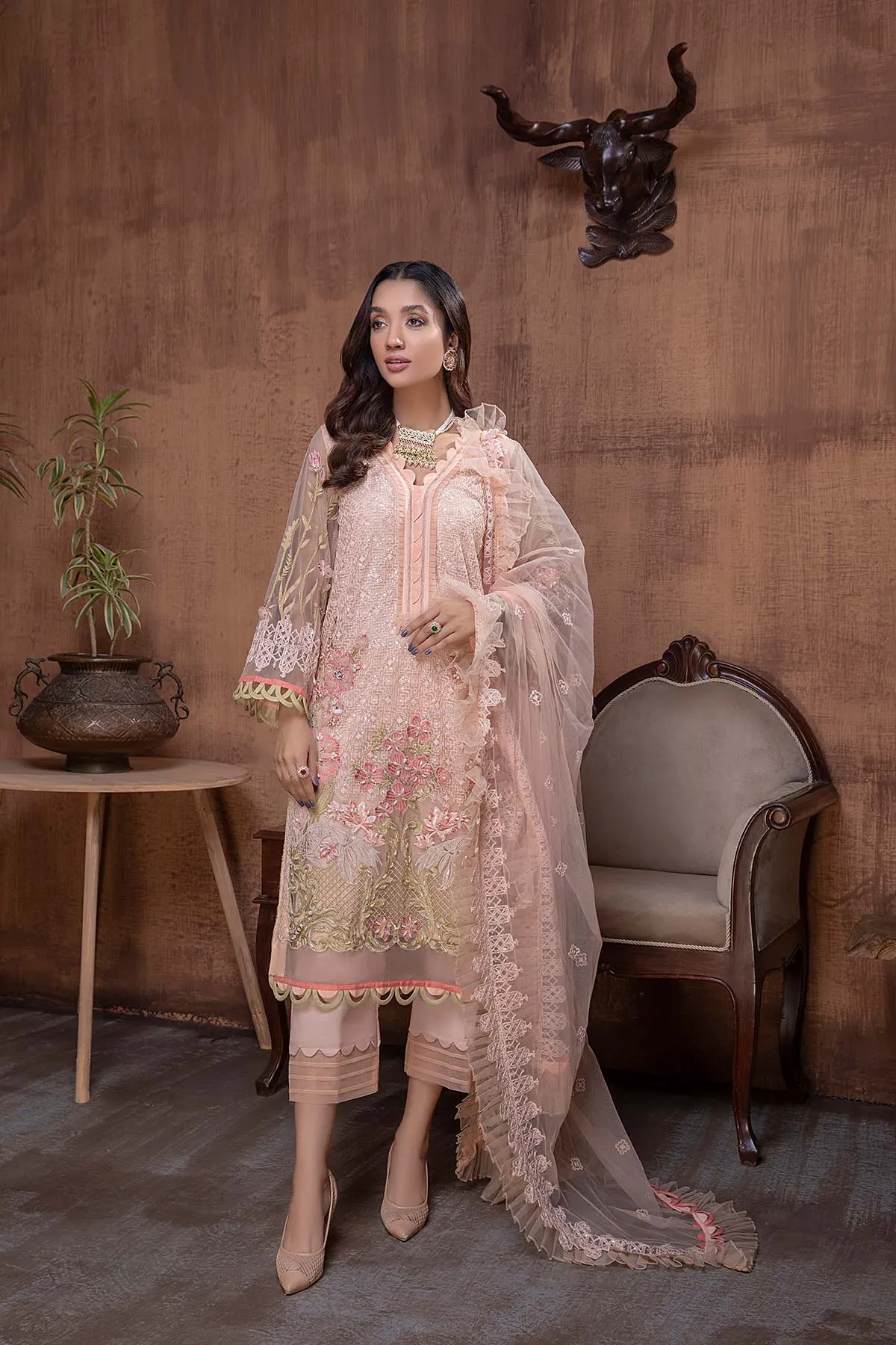 3 Piece Unstitched Chiffon Embroidered CHM-49