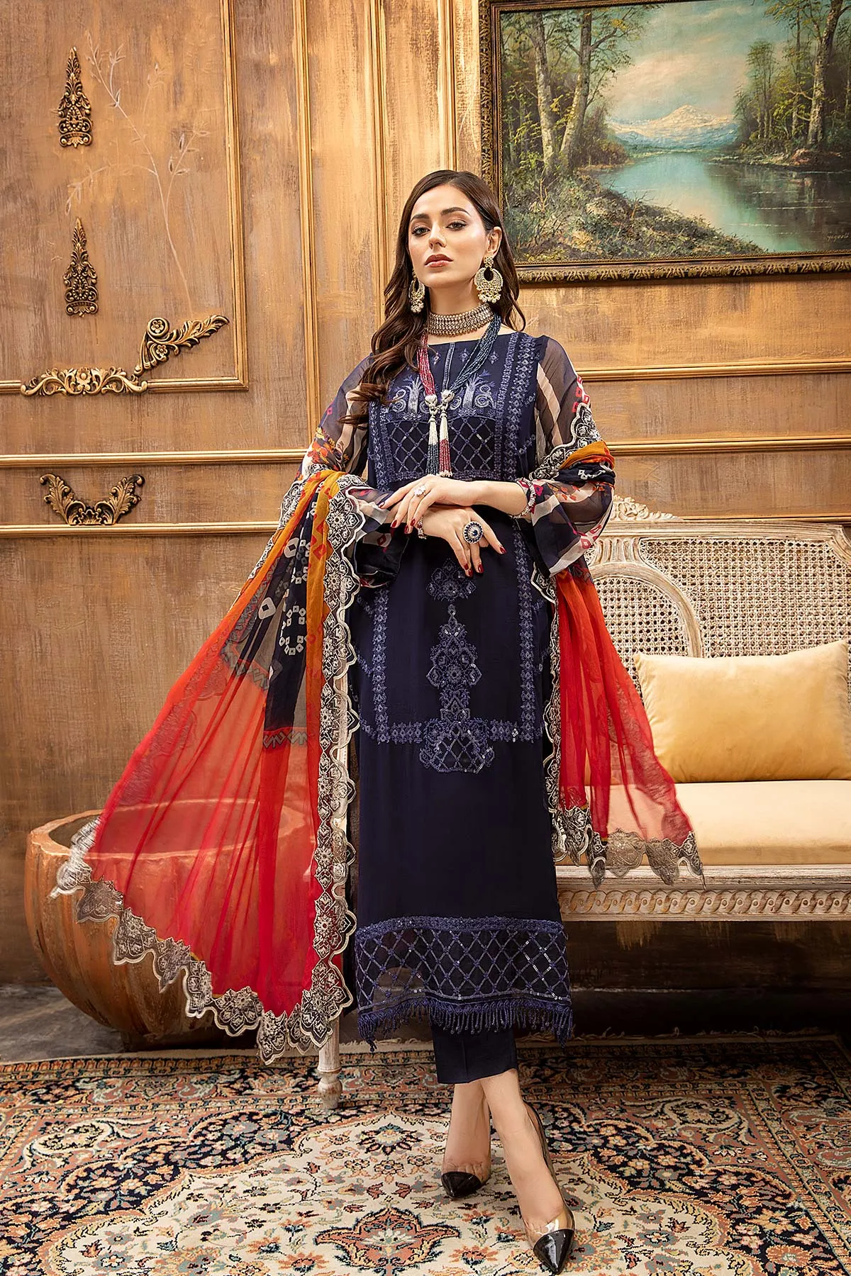 3 Piece Unstitched Embroidered Chiffon Suit with Dupatta - VSL21-04