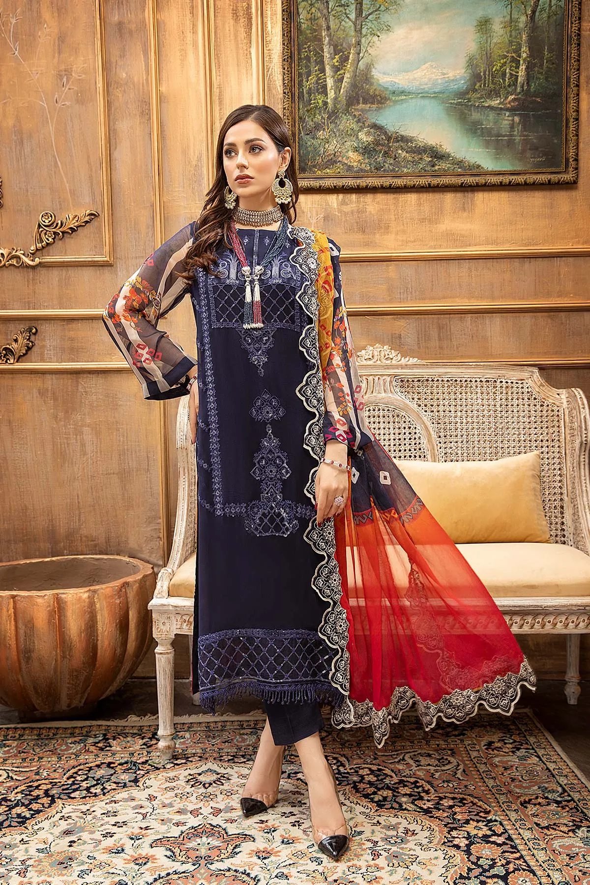 3 Piece Unstitched Embroidered Chiffon Suit with Dupatta - VSL21-04