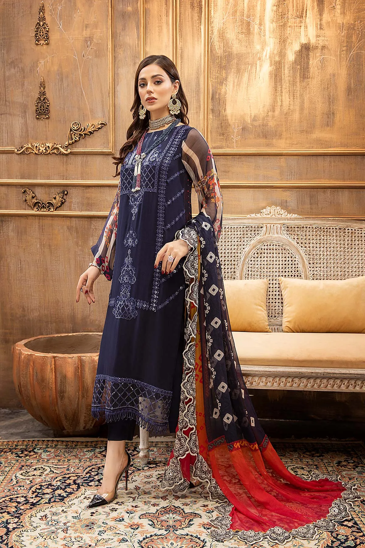 3 Piece Unstitched Embroidered Chiffon Suit with Dupatta - VSL21-04