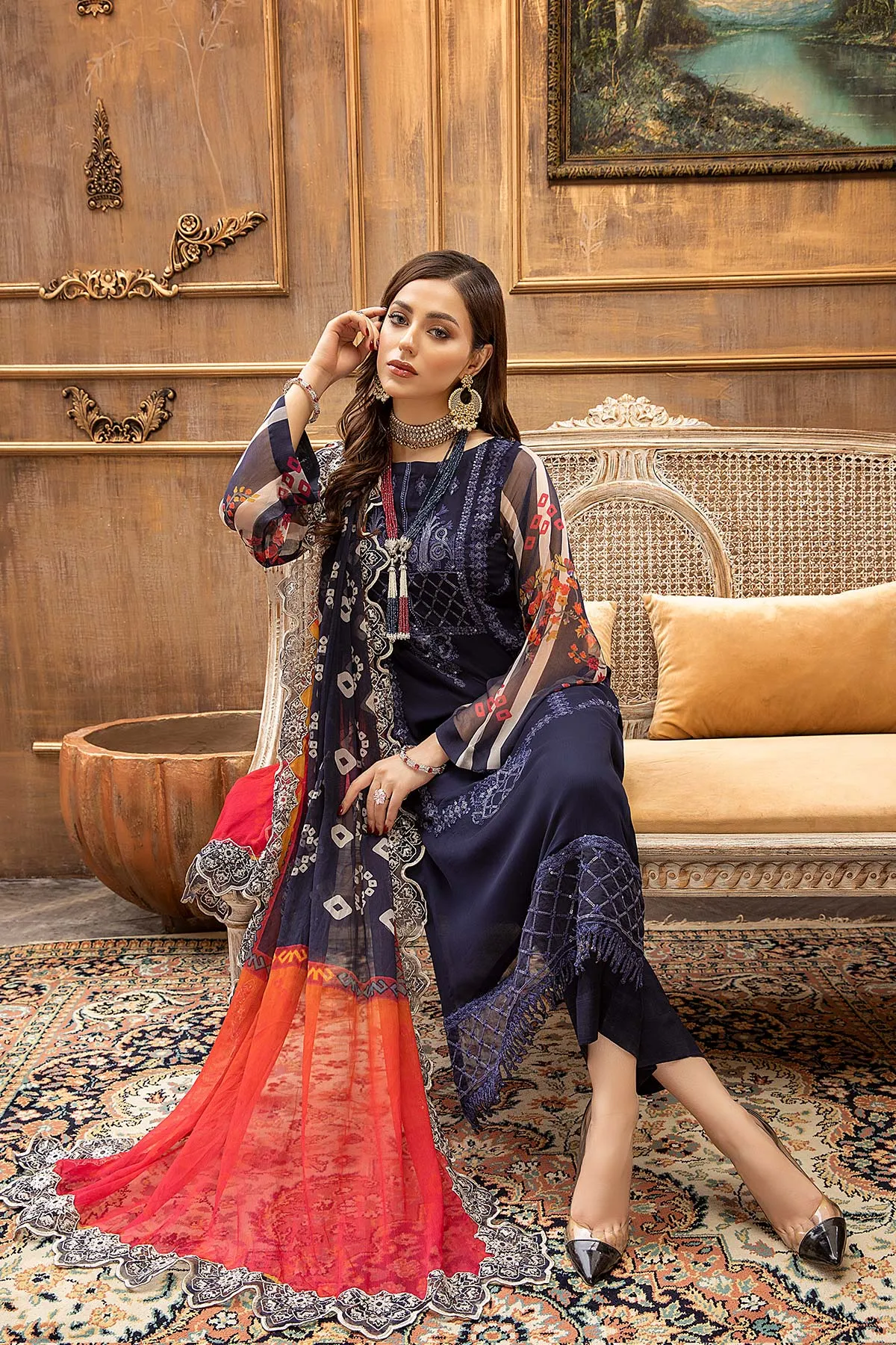 3 Piece Unstitched Embroidered Chiffon Suit with Dupatta - VSL21-04