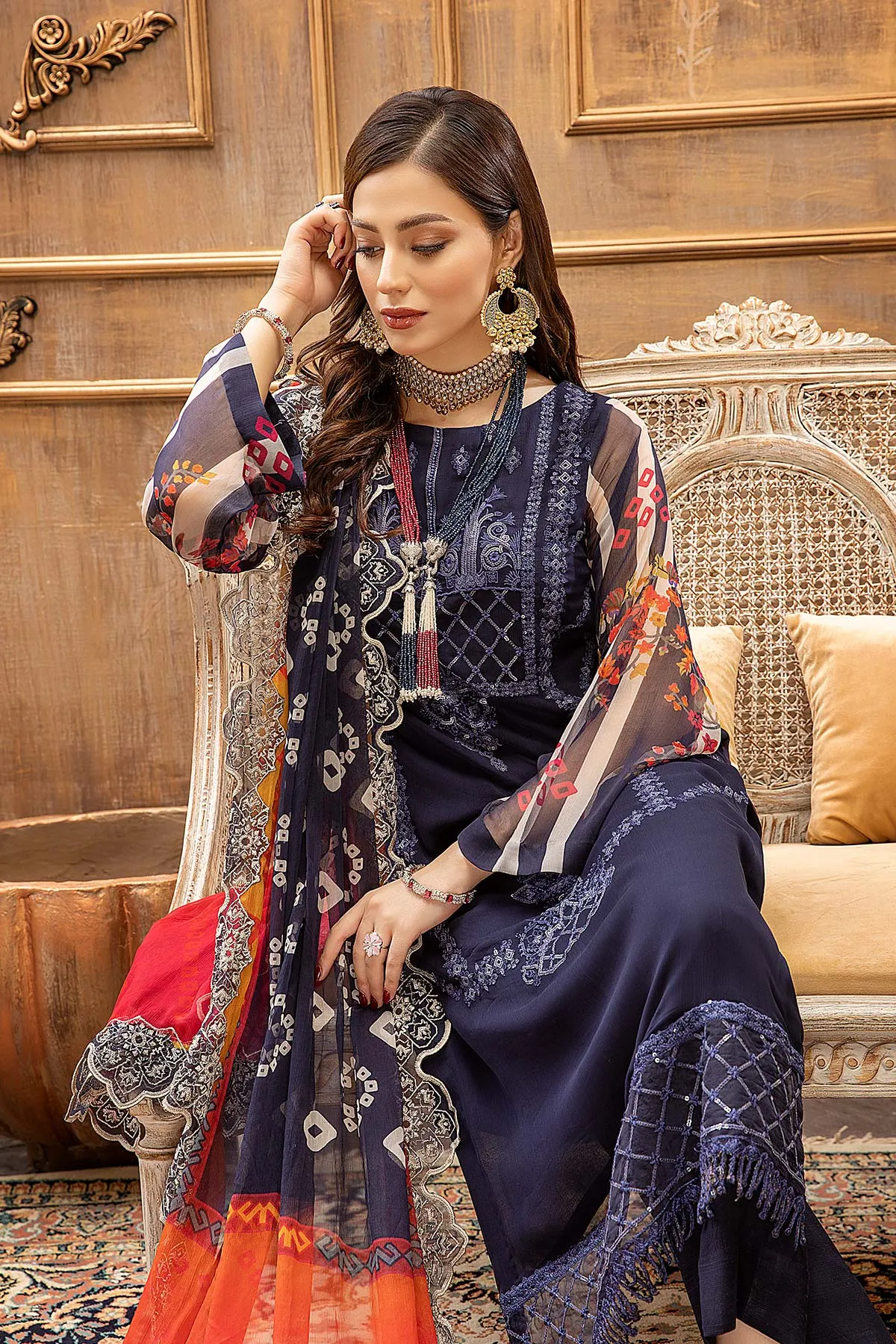 3 Piece Unstitched Embroidered Chiffon Suit with Dupatta - VSL21-04