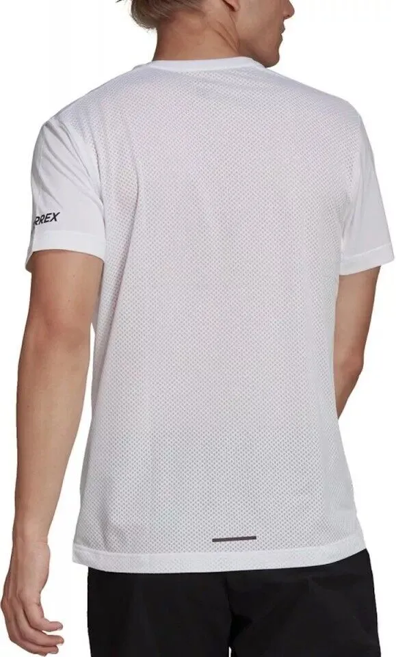 adidas Terrex Agravic Trail Running T-Shirt for Men in Sustainable Black, Lime, and White.