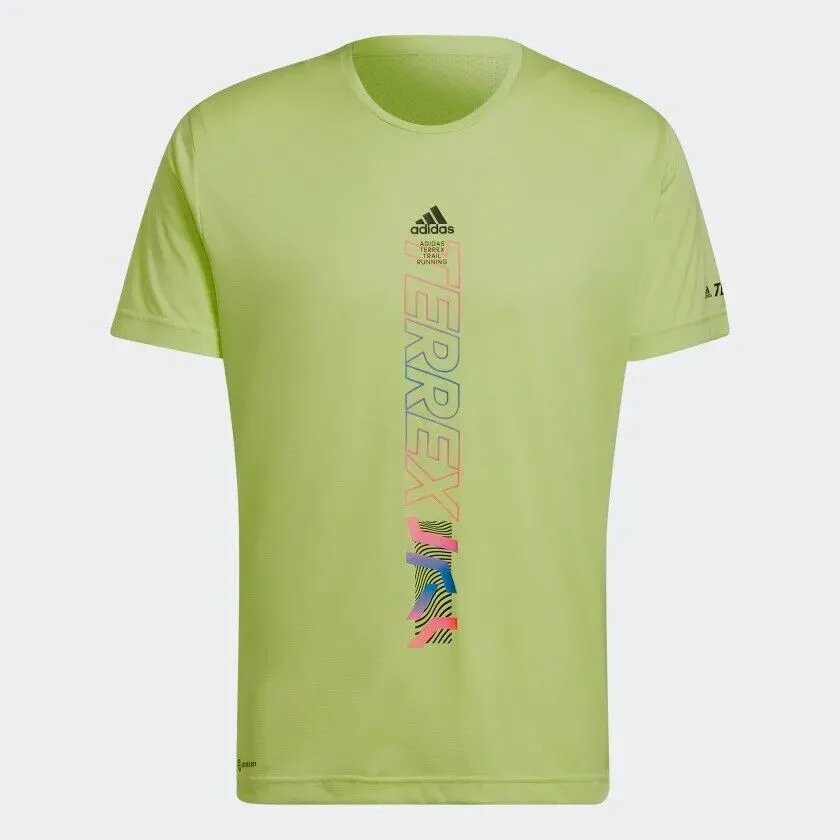 adidas Terrex Agravic Trail Running T-Shirt for Men in Sustainable Black, Lime, and White.