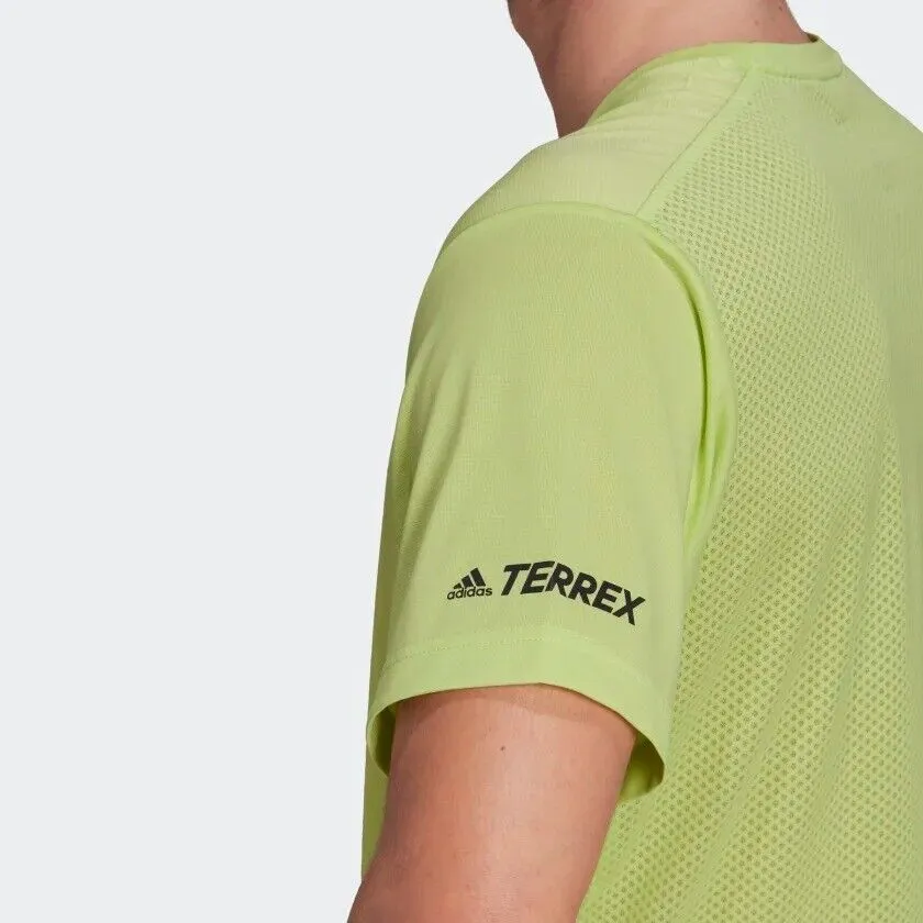 adidas Terrex Agravic Trail Running T-Shirt for Men in Sustainable Black, Lime, and White.