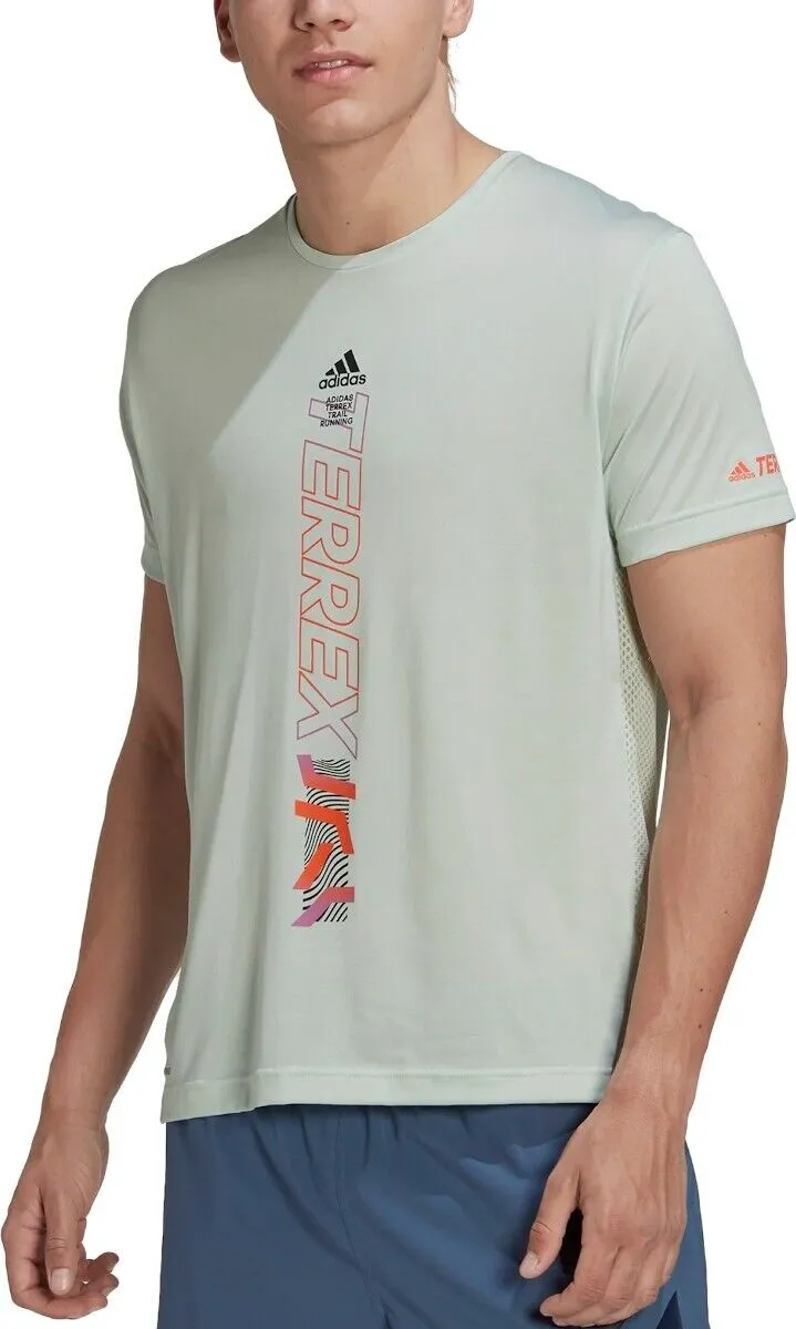 adidas Terrex Agravic Trail Running T-Shirt for Men in Sustainable Black, Lime, and White.