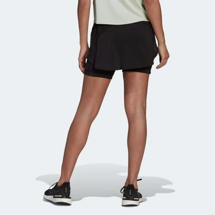 adidas Women's Running Skort & Compression Shorts - Gym Black | Run Icons 3-Stripes