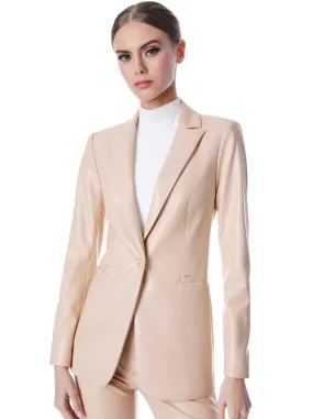 Alice + Olivia Breann vegan leather blazer almond.