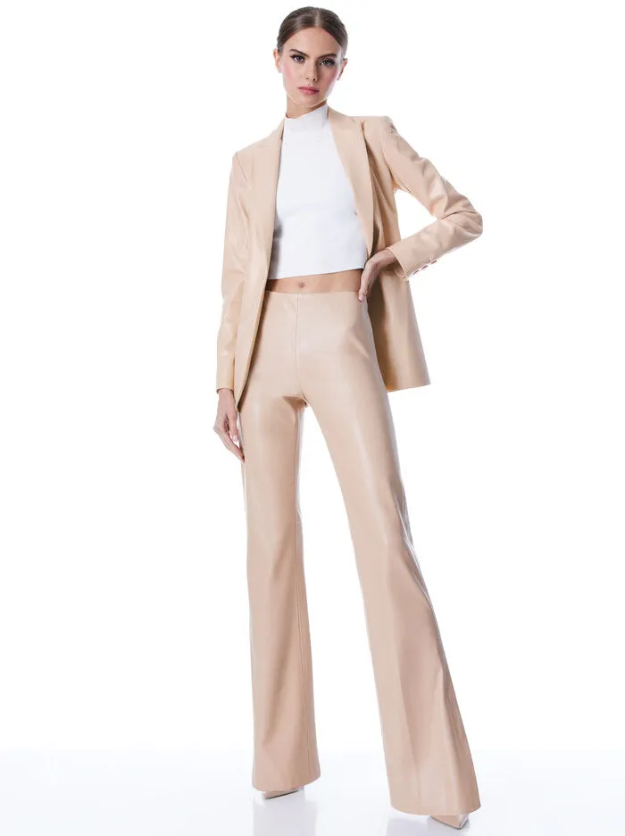 Alice + Olivia Breann vegan leather blazer almond.