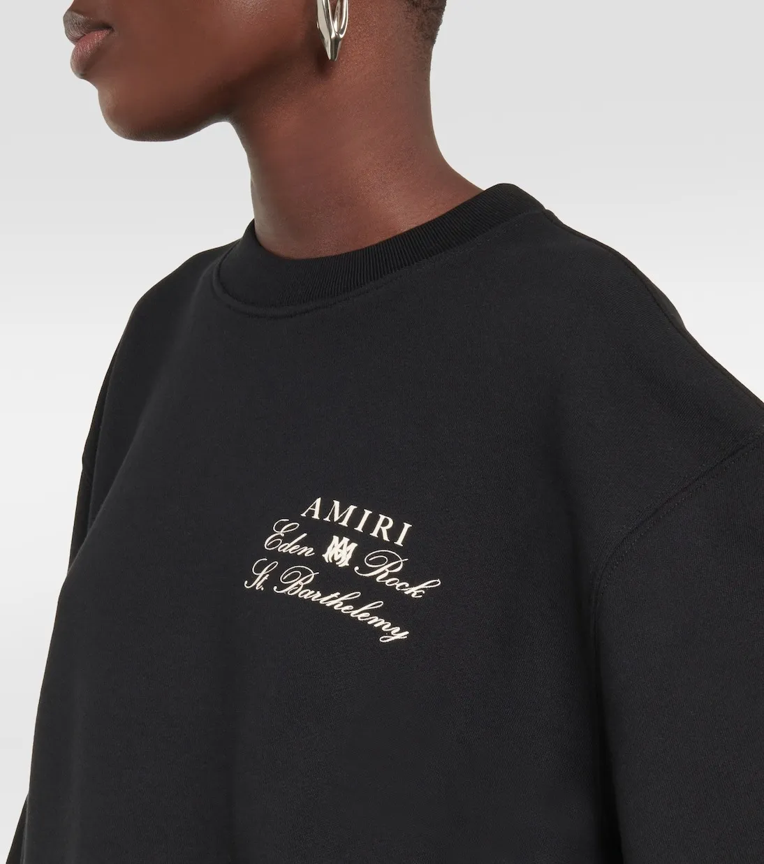 Amiri Crew Neck Long Sleeves Plain Cotton Logo - Unisex Street Style.