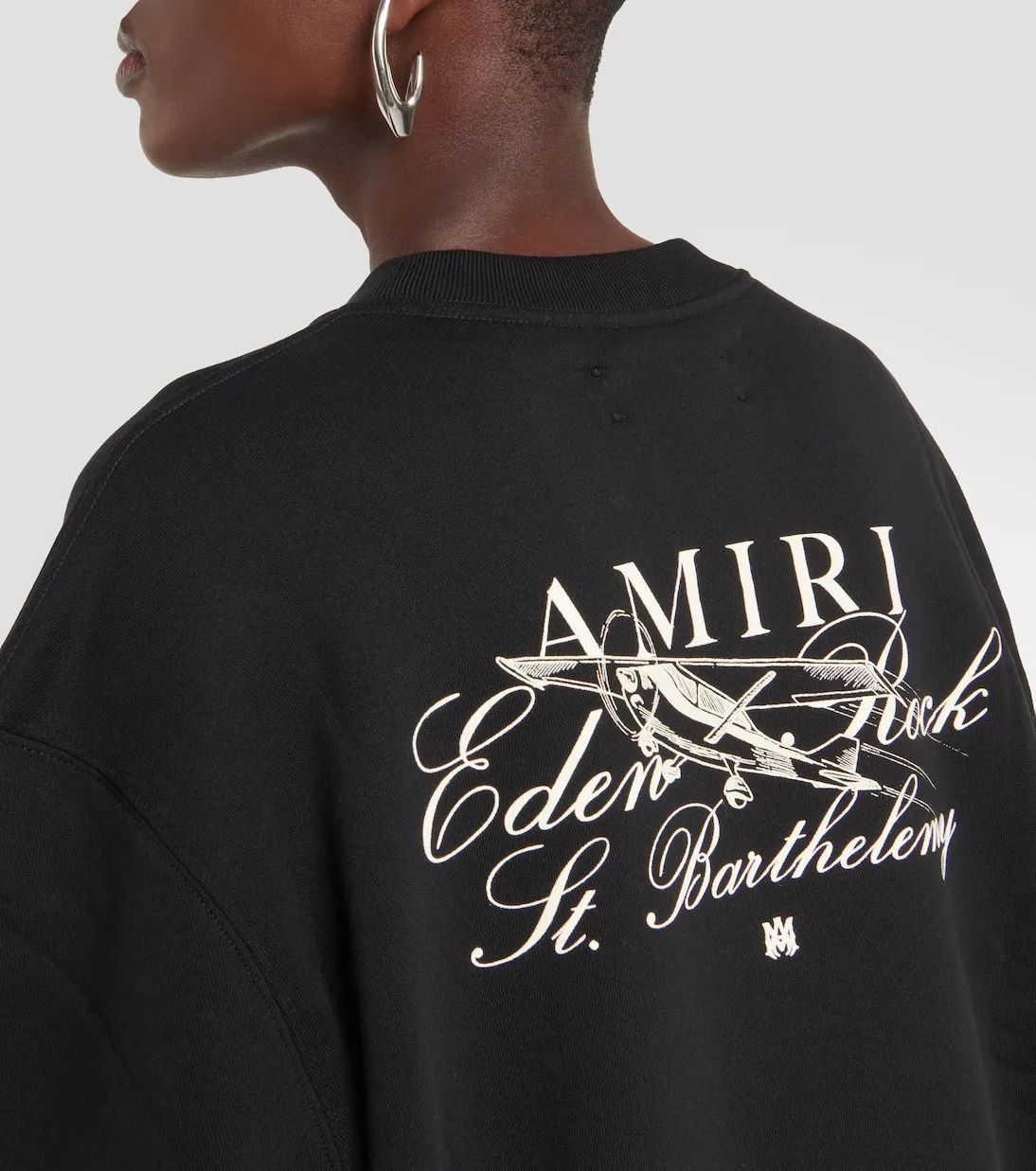 Amiri Crew Neck Long Sleeves Plain Cotton Logo - Unisex Street Style.