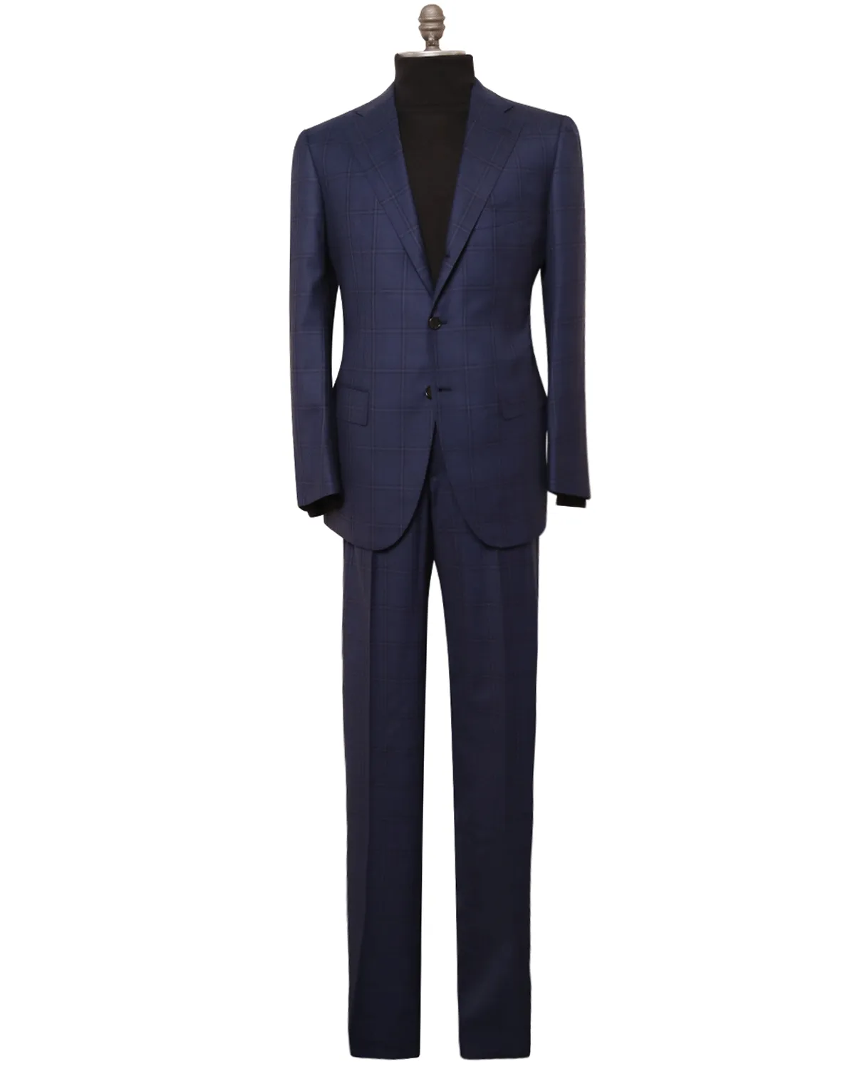 Attolini High Blue Navy Windowpane Wool Suit