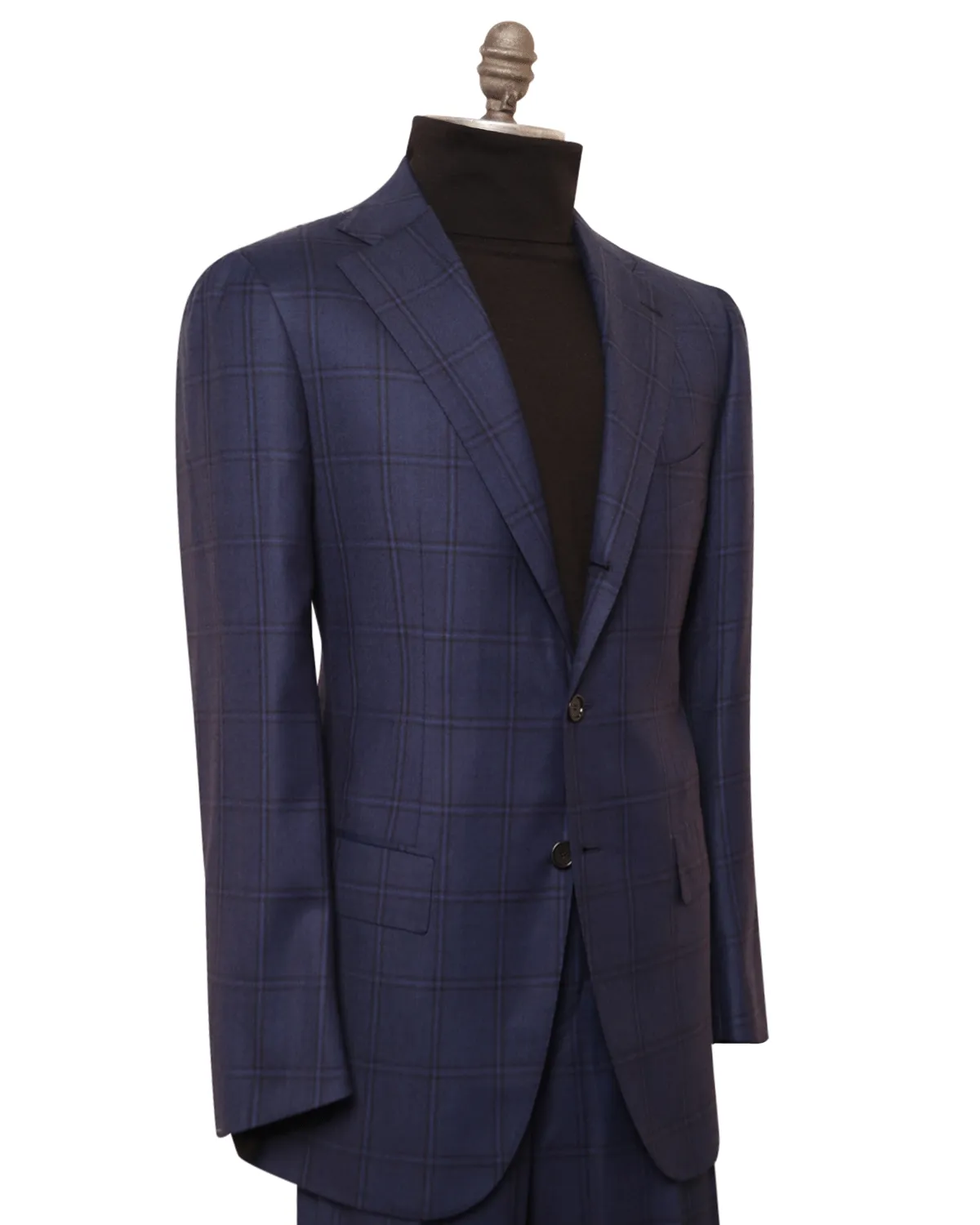 Attolini High Blue Navy Windowpane Wool Suit