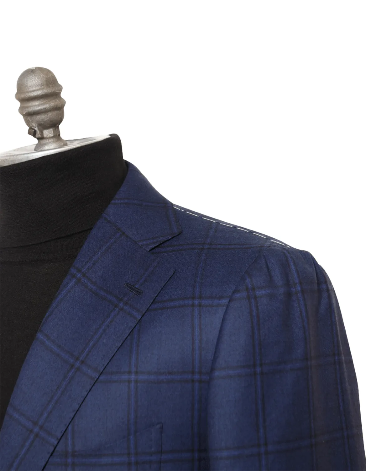 Attolini High Blue Navy Windowpane Wool Suit