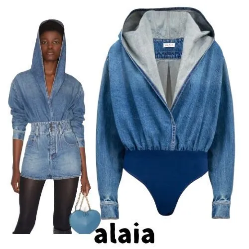 Azzedine Alaia | Denim street style long sleeve plain hoodies and sweatshirts