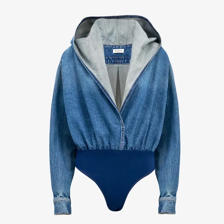 Azzedine Alaia | Denim street style long sleeve plain hoodies and sweatshirts