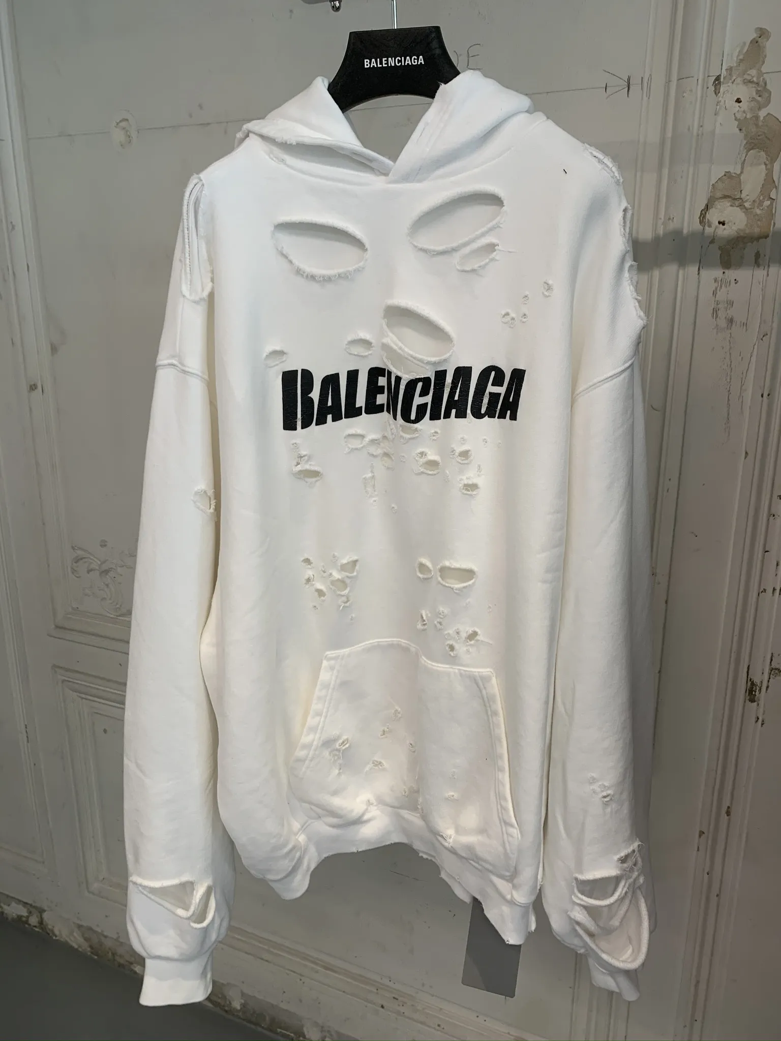 Balenciaga | Balenciaga Caps Destroyed Logo Oversized Hoodie