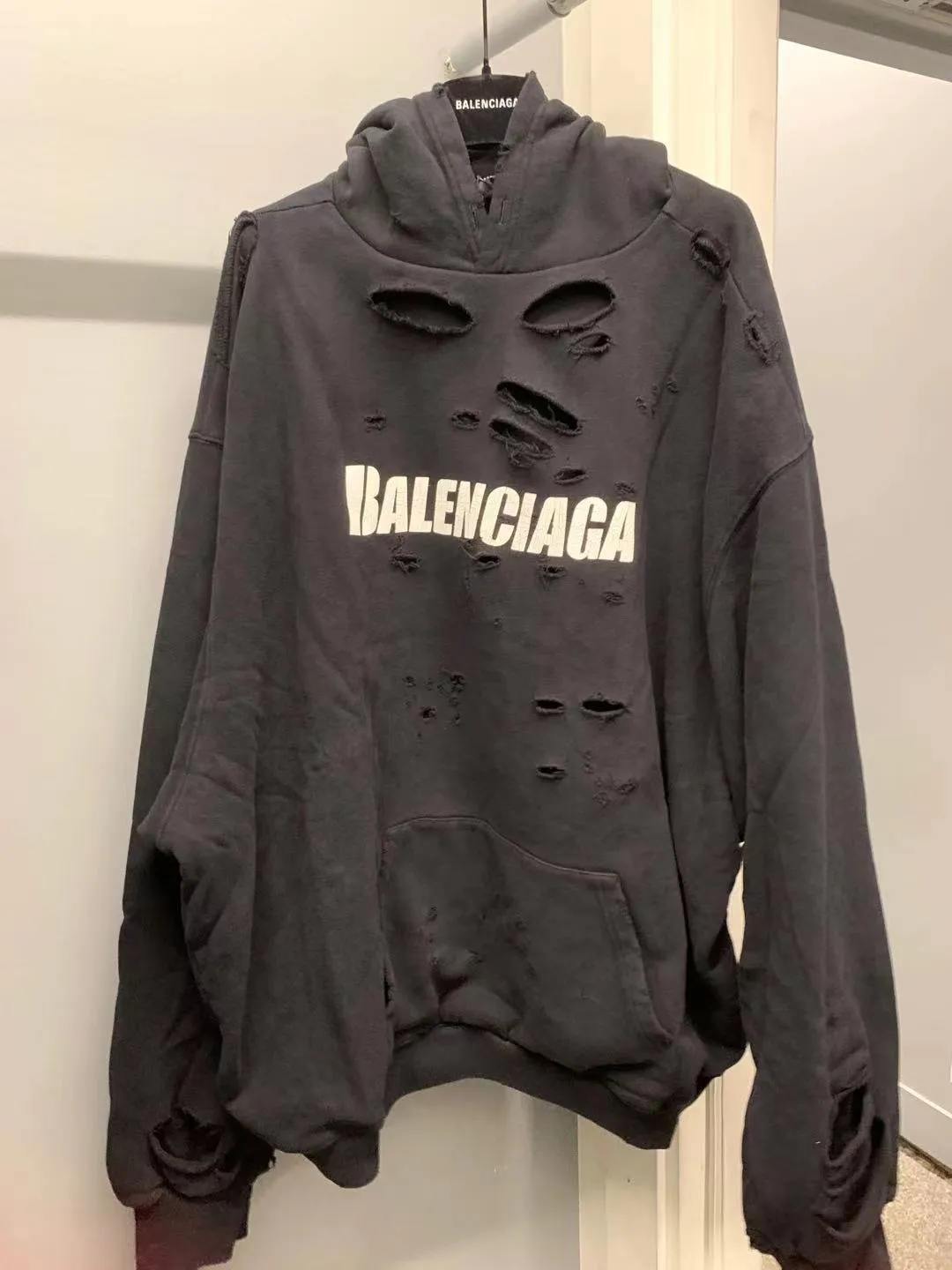 Balenciaga | Balenciaga Caps Destroyed Logo Oversized Hoodie