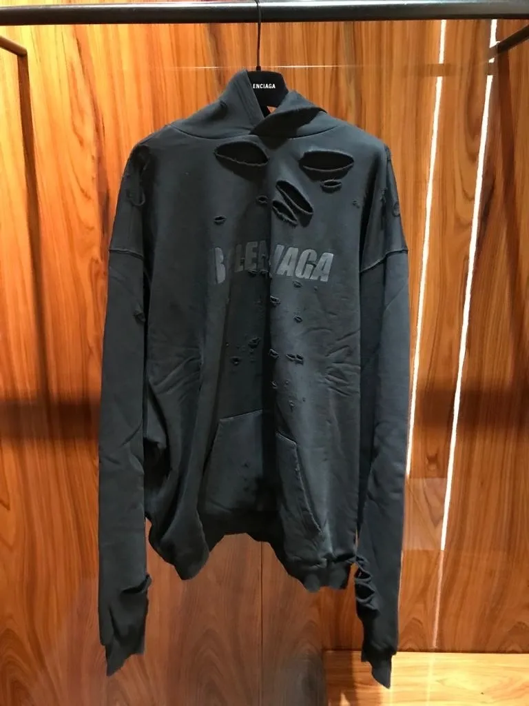 Balenciaga | Balenciaga Caps Destroyed Logo Oversized Hoodie