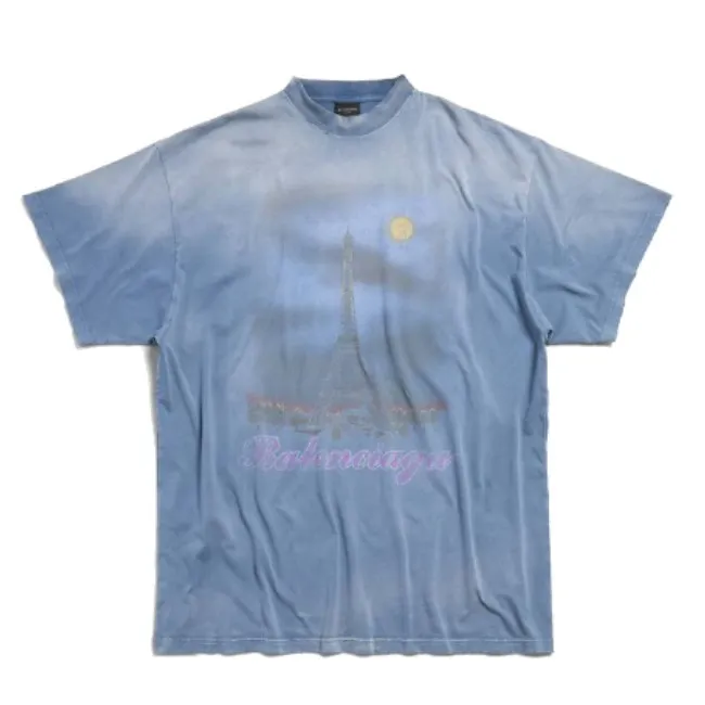 Balenciaga Paris Moon T-Shirt, Oversized, Blue | Best Price, Free Shipping