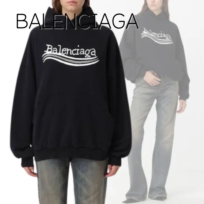 Balenciaga Unisex Sweat Long Sleeves Plain Cotton