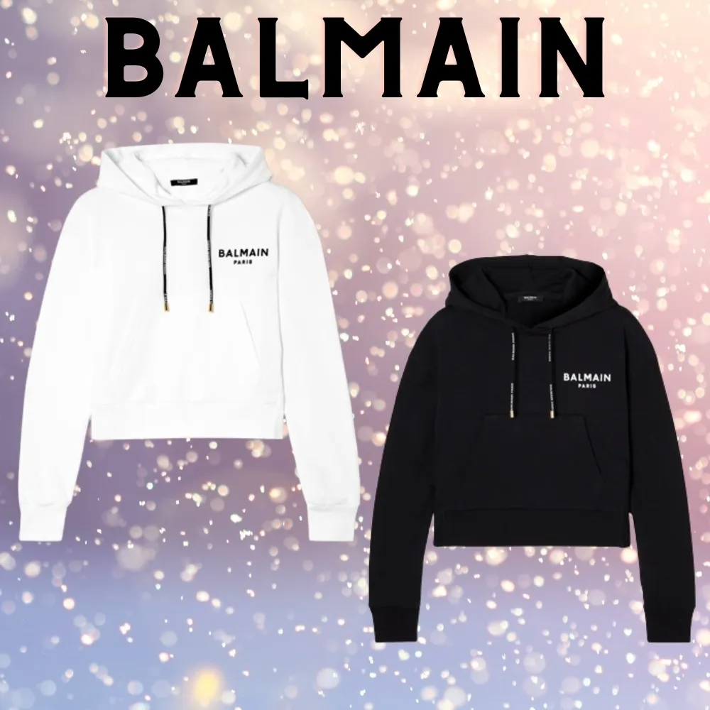 BALMAIN Street Style Long Sleeves Plain Cotton Logo - Best Price