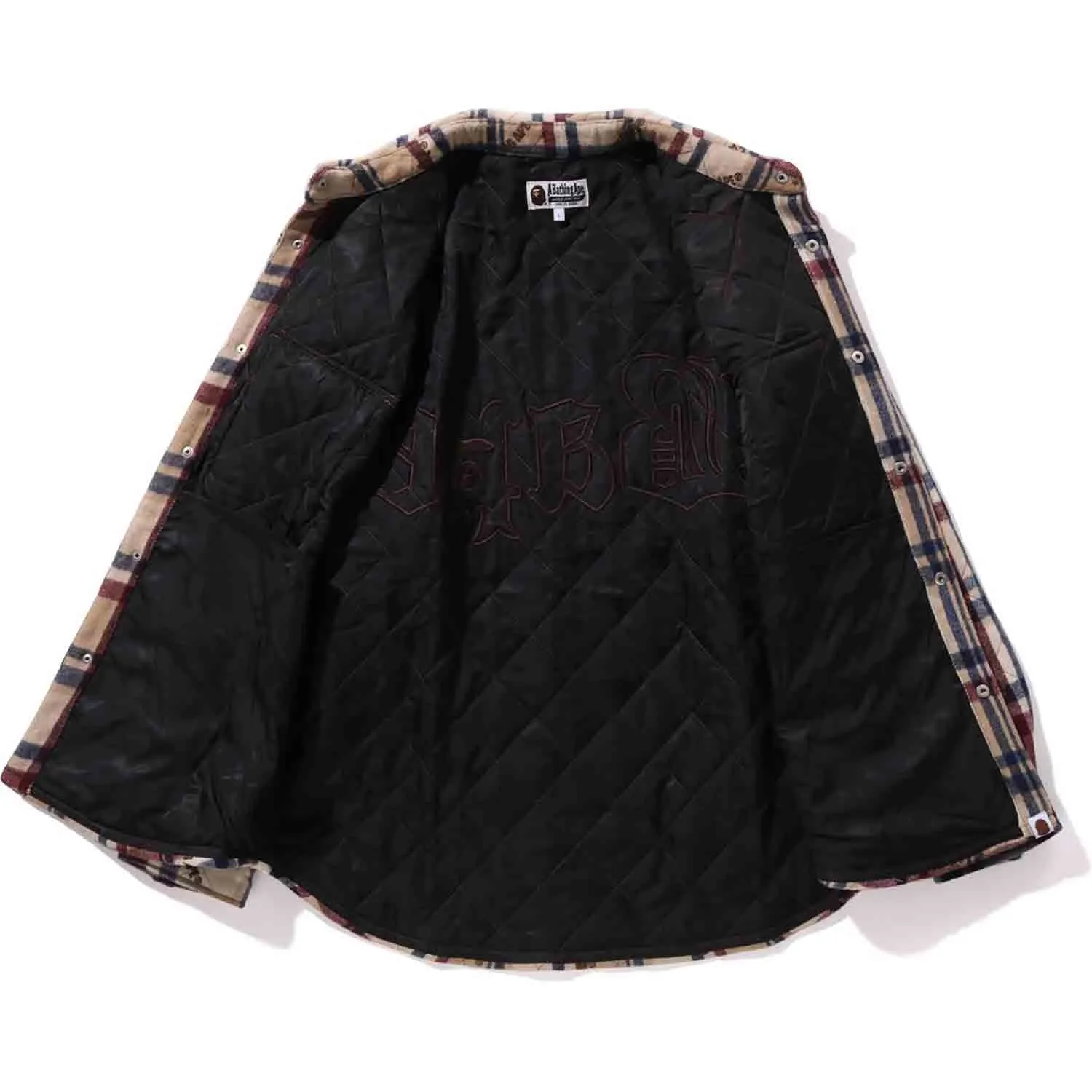 Bape Logo Check Padded Flannel Shirt Jacket Mens