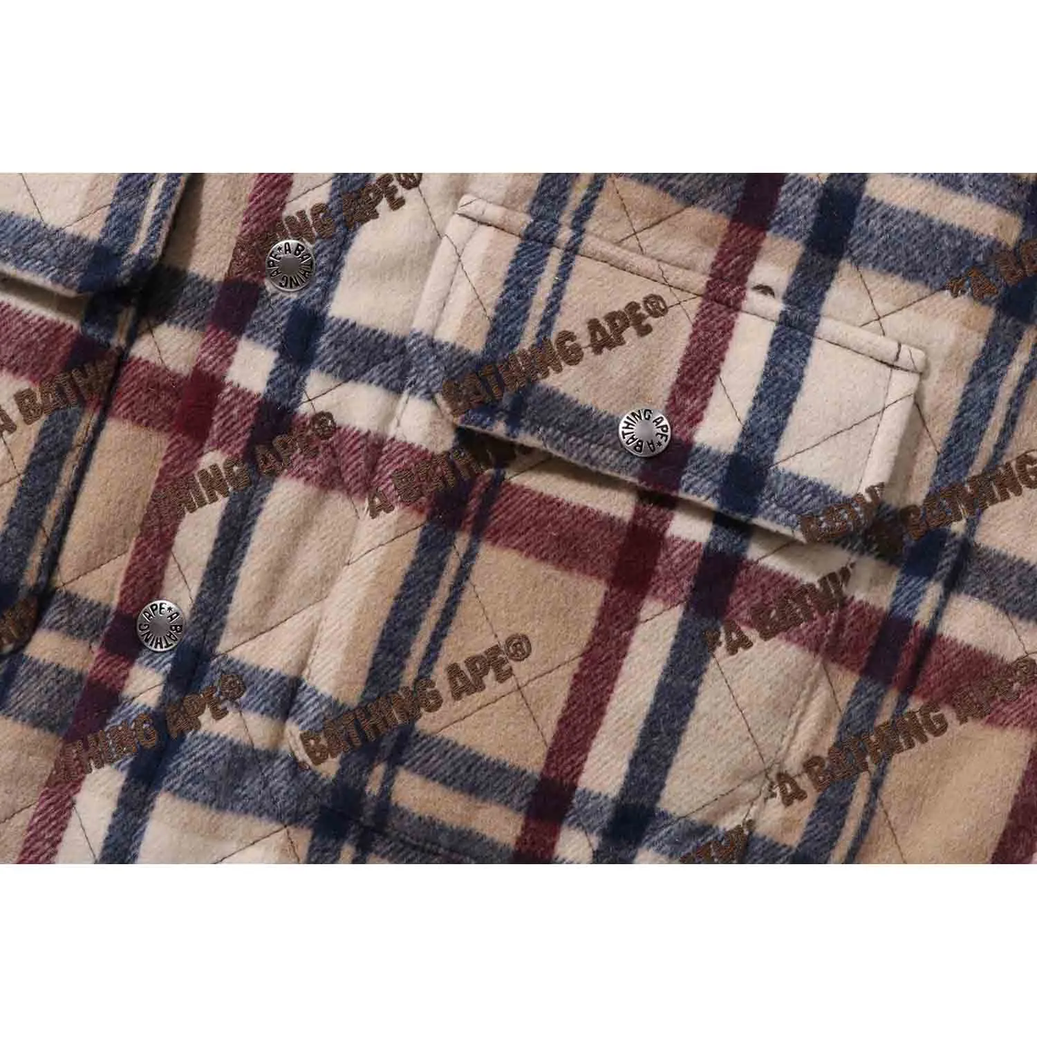 Bape Logo Check Padded Flannel Shirt Jacket Mens