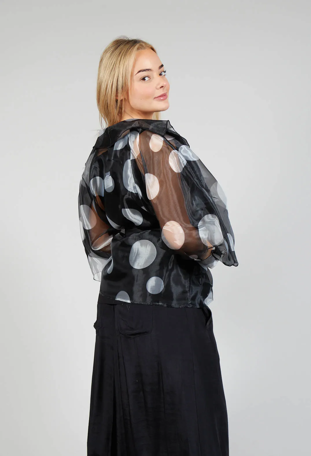 Black Polka Dot Wrap Jacket with Fabric Belt