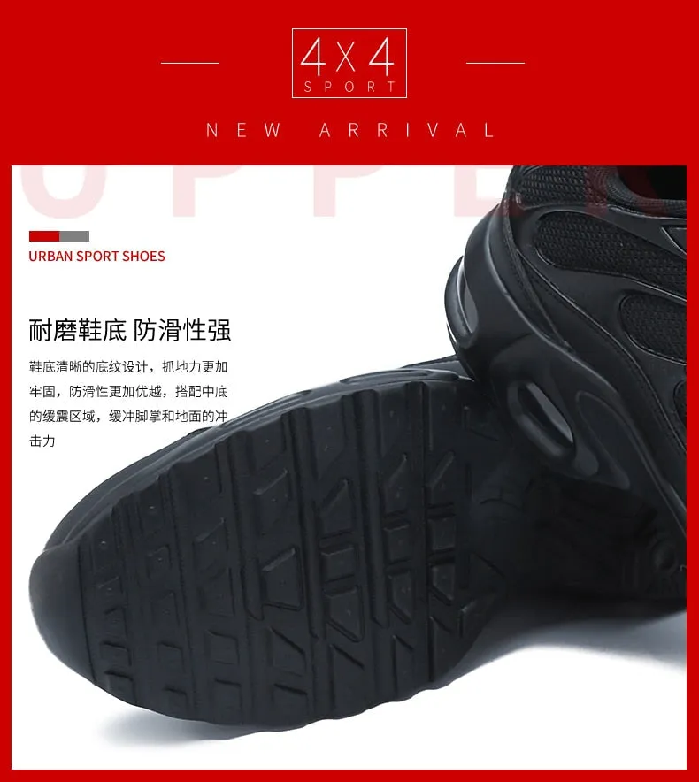 Black Red Breathable Height Increasing Running Shoes for Men