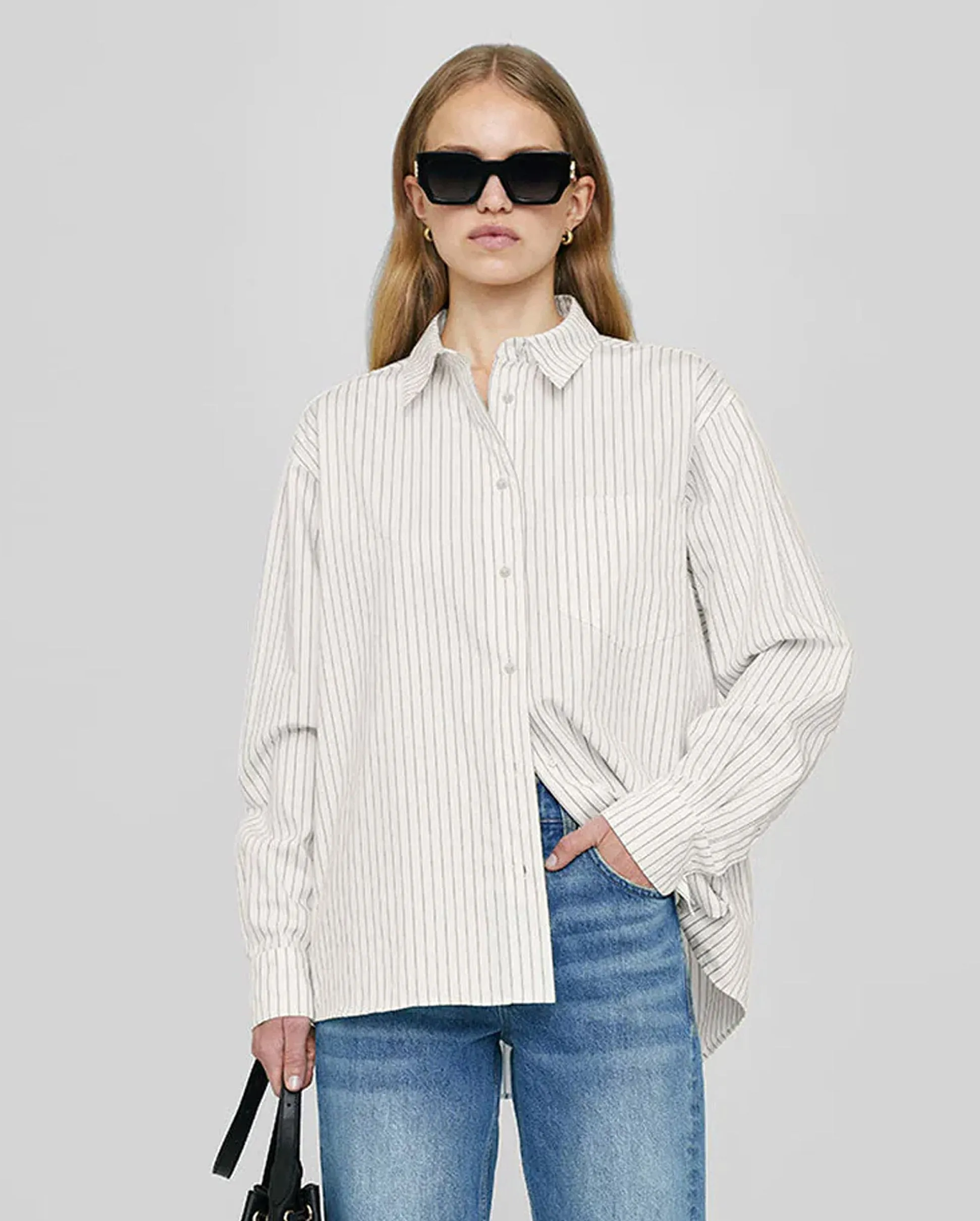 Braxton Shirt - Ivory & Blue Monogram Stripe