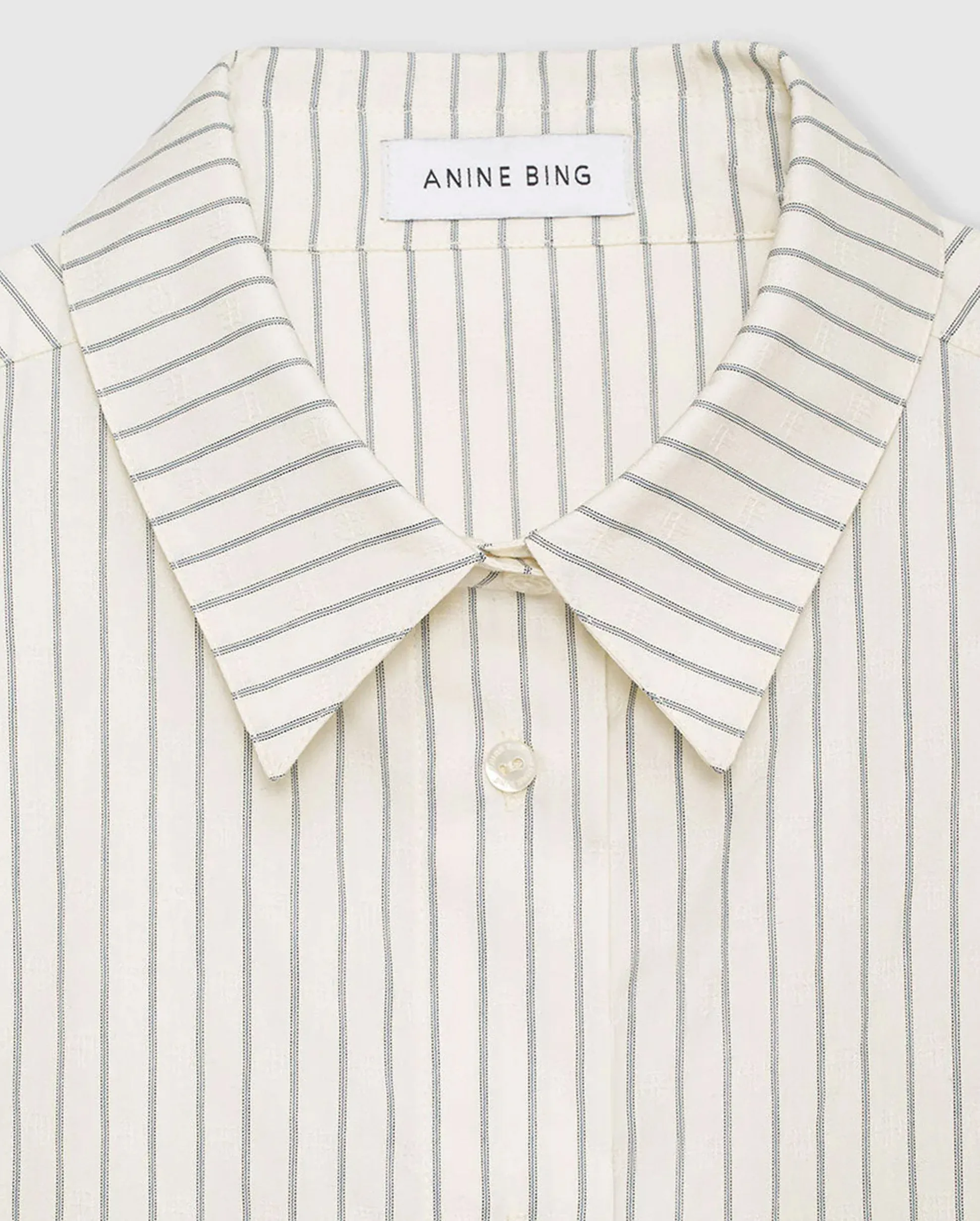 Braxton Shirt - Ivory & Blue Monogram Stripe