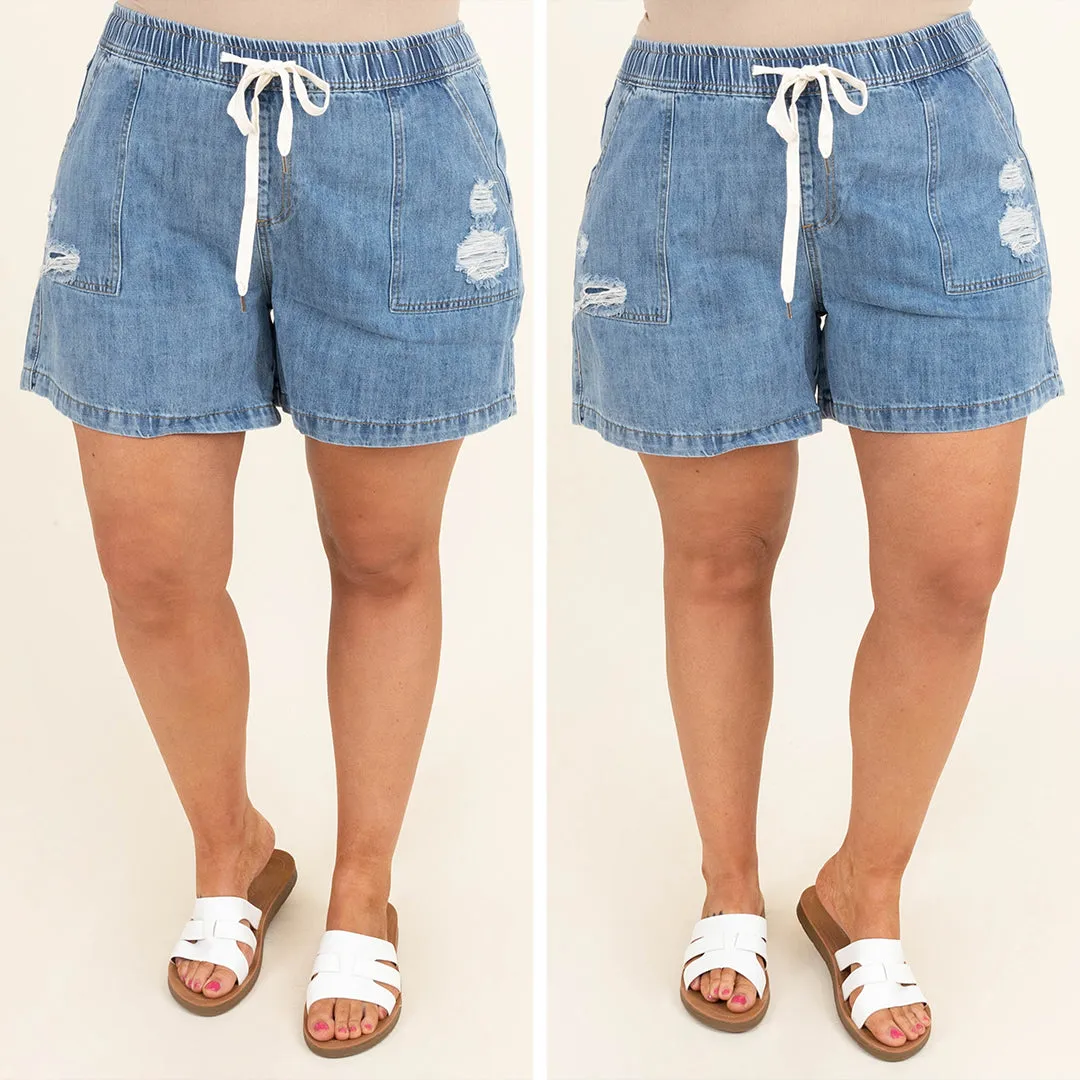 Catch The Wave Denim Shorts, Blue.