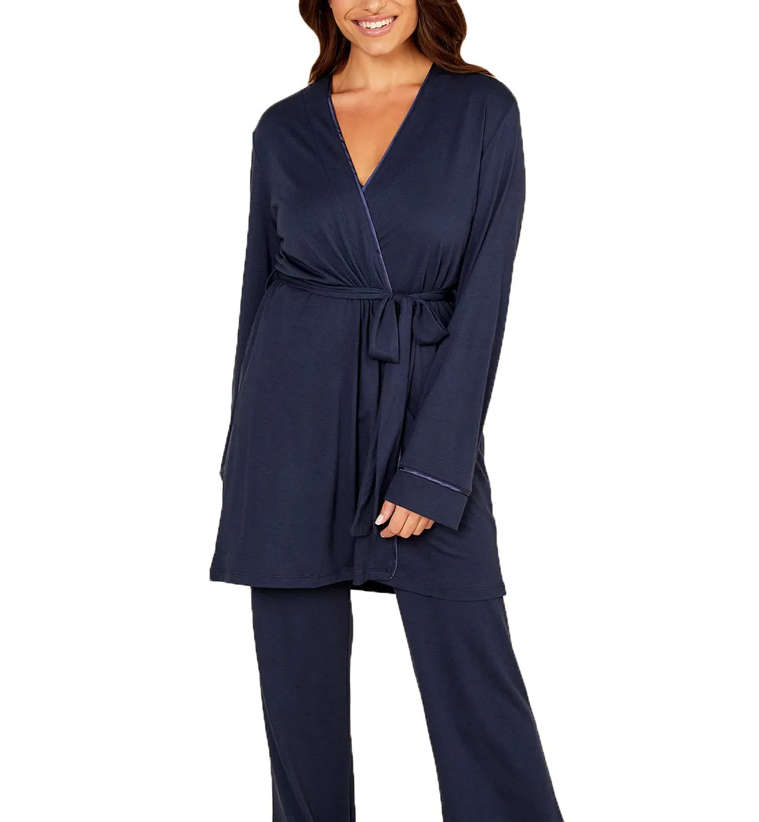 Cosabella Bella Curvy Pima 3 Piece Pajama Set (AMORE9862) - Navy Blue