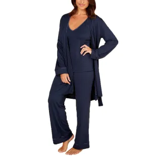 Cosabella Bella Curvy Pima 3 Piece Pajama Set (AMORE9862) - Navy Blue