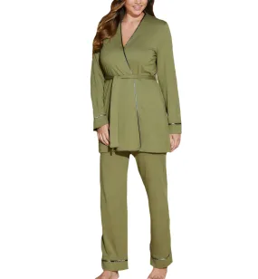 Cosabella Bella Curvy Pima 3 Piece PJ Set - Aloe