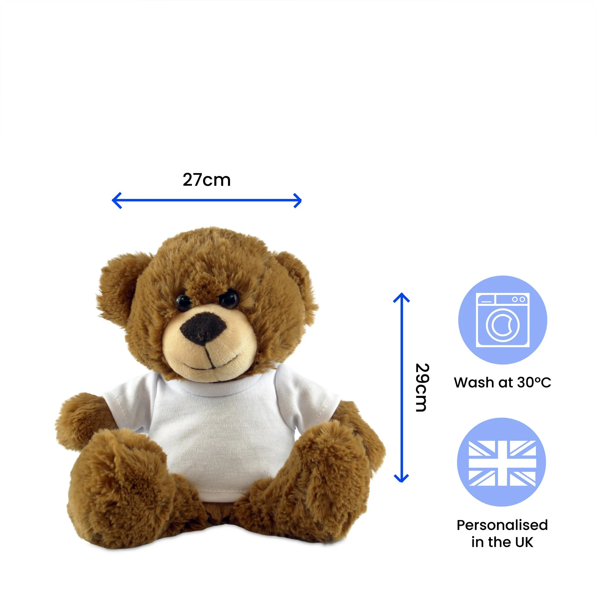 Dark Brown Teddy Bear Toy with Customizable Name and Cloud Design T-shirt.