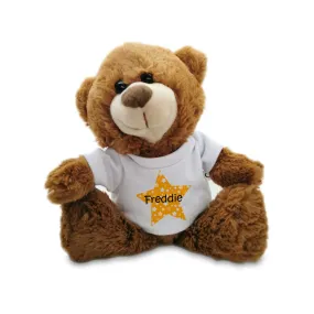 Dark Brown Teddy Bear Toy with Customizable Star Design T-Shirt