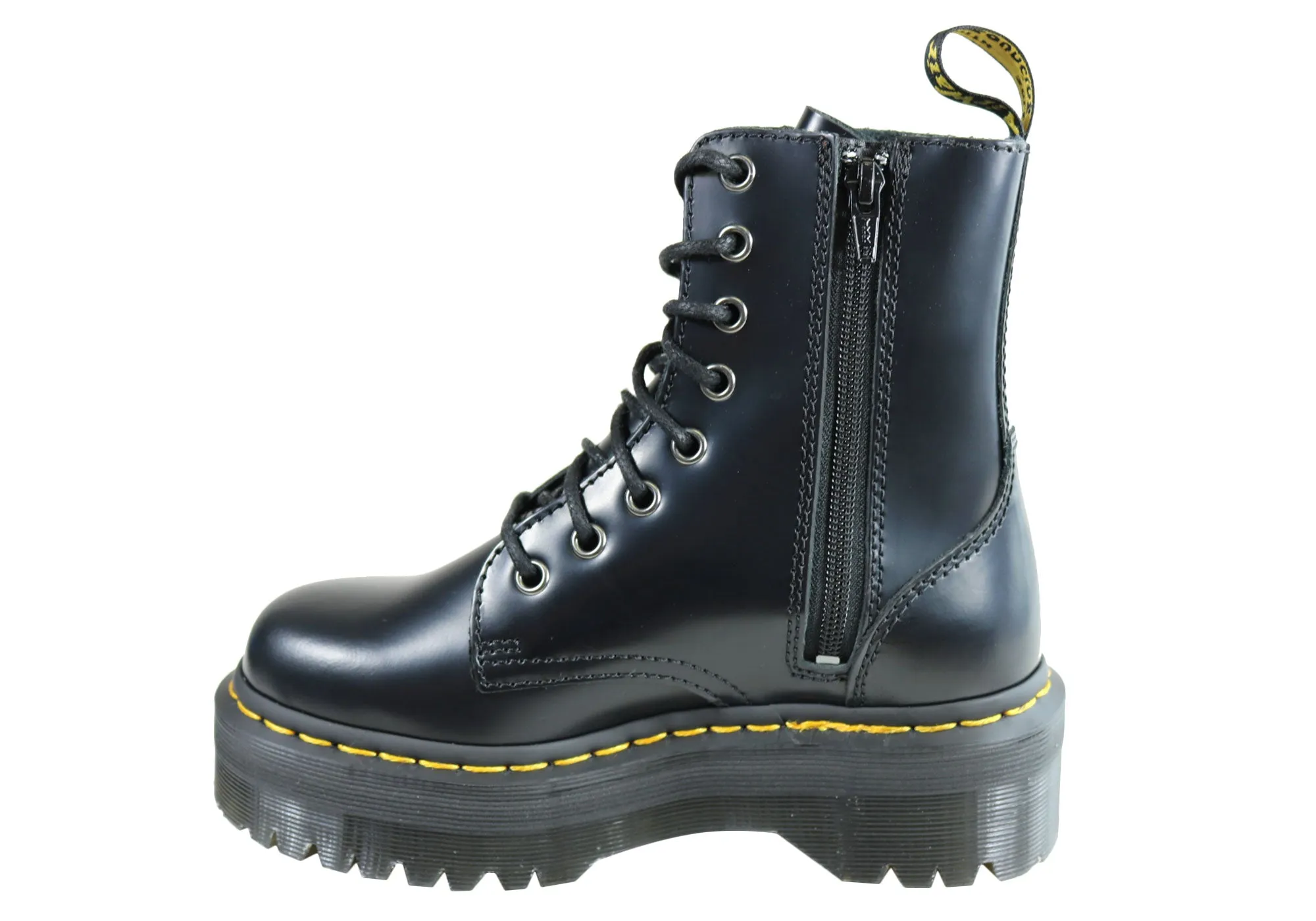 Dr Martens Jadon Black Polished Womens Fashion Lace Up Boots