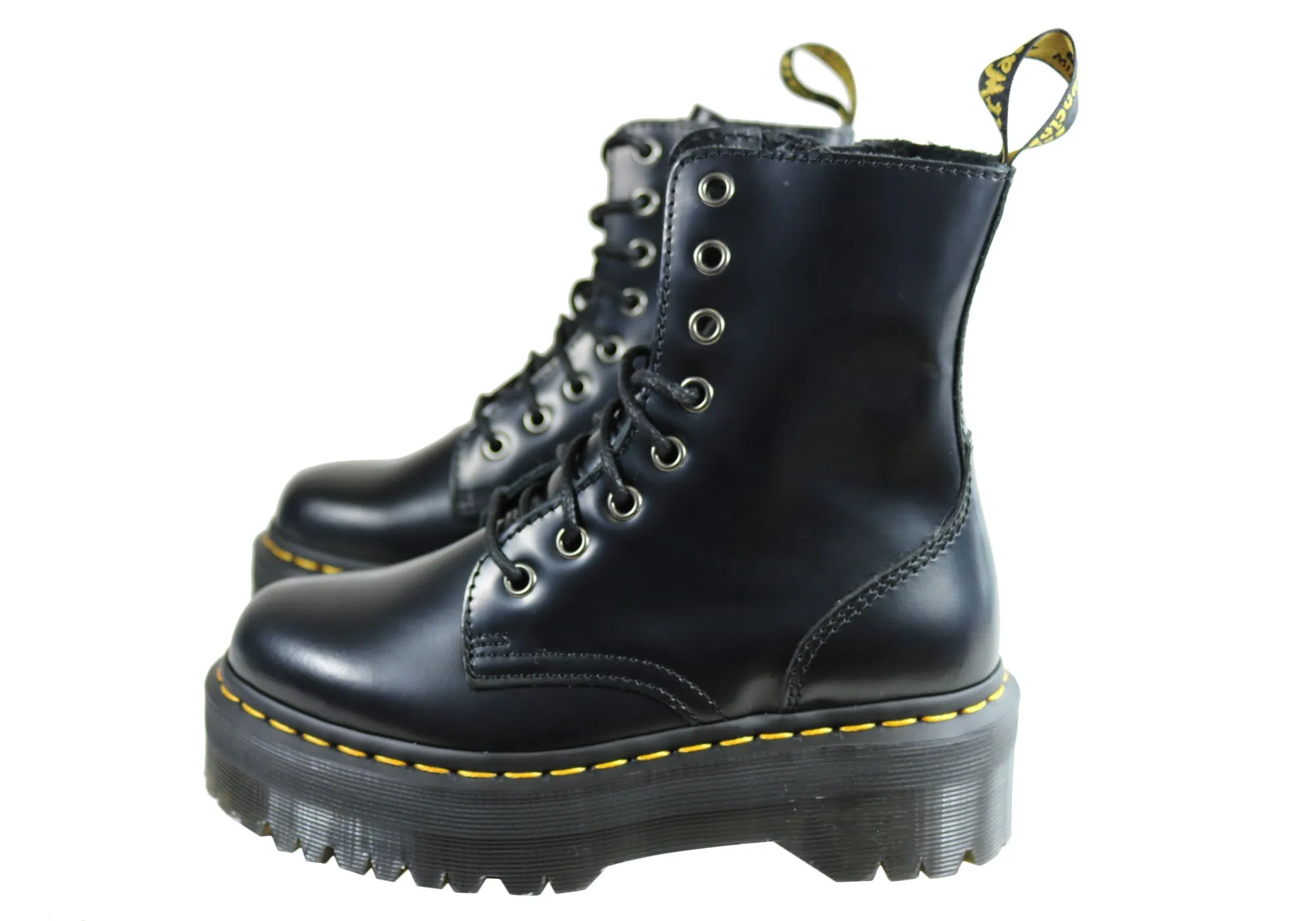 Dr Martens Jadon Black Polished Womens Fashion Lace Up Boots