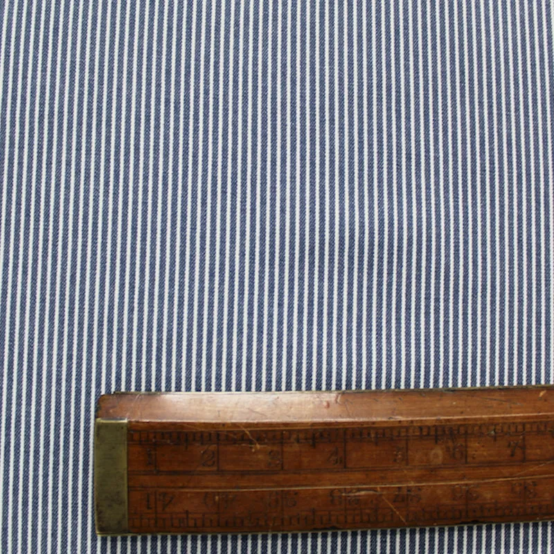 Dressmaking Cotton Denim Hickory Stripe - Denim Blue White