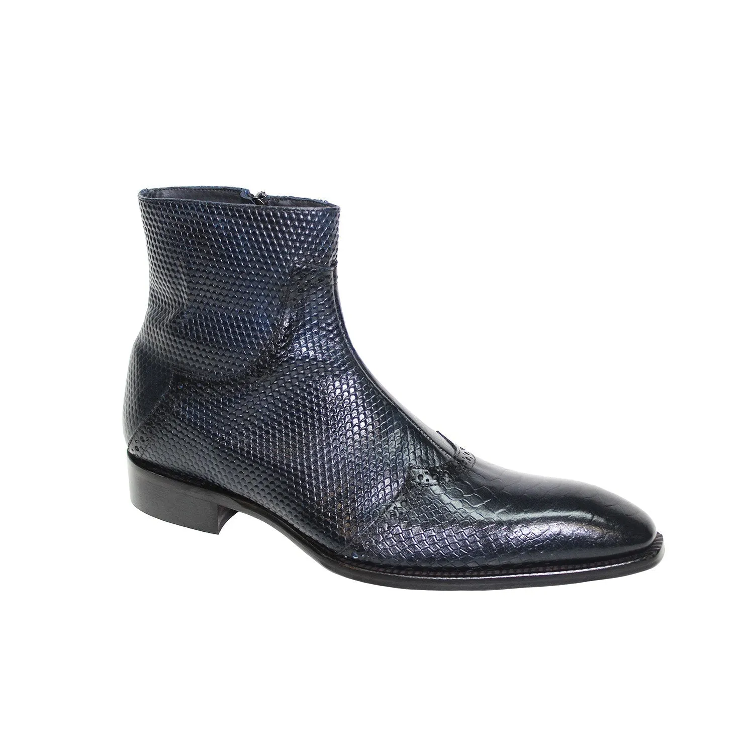 Duca Lavello Men's Shoes Navy Calf-Skin Leather/Snake Print Boots (D1034)