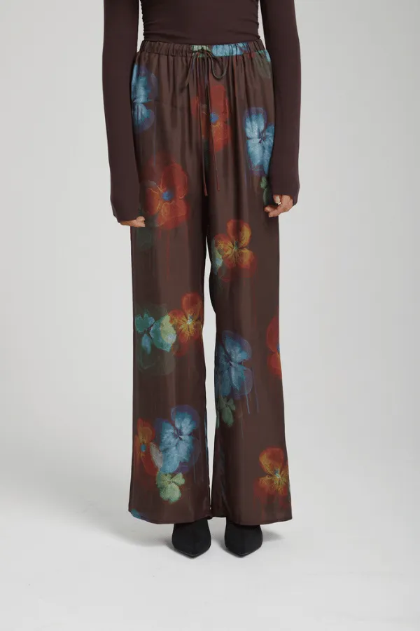 Elastic Waist Pants Floral Design