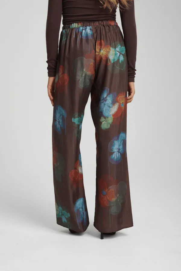 Elastic Waist Pants Floral Design