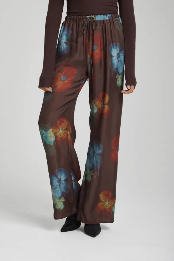 Elastic Waist Pants Floral Design